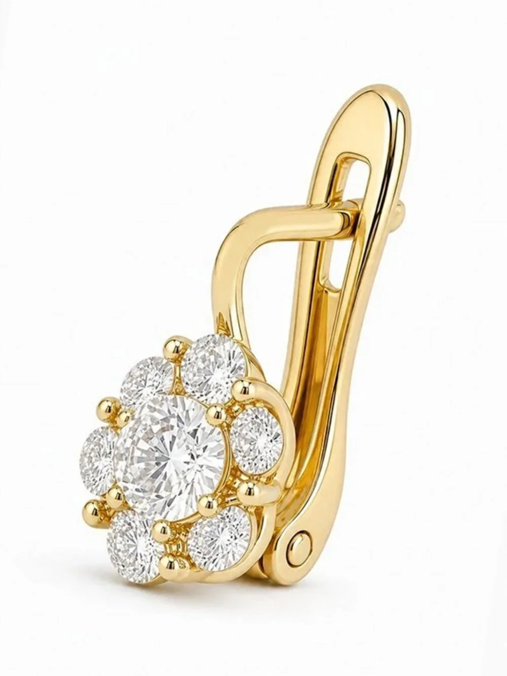 Created White Sapphires Dangle Single Earring 14k Yellow Gold